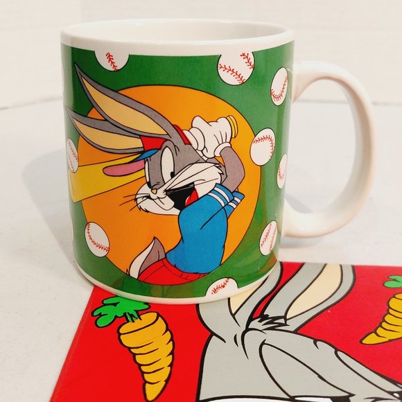 Vtg 1994 Looney Tunes Bugs Bunny Baseball Mug with Personal-size Mat Warner Bros - Picture 2 of 5